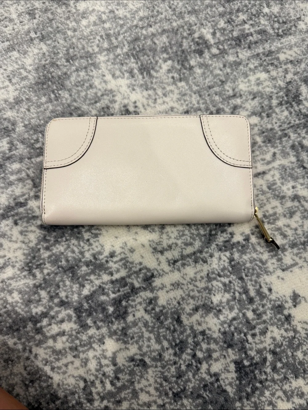 Lauren Ralph Lauren Cream Leather Zip Wallet with Gold Buckle Detail